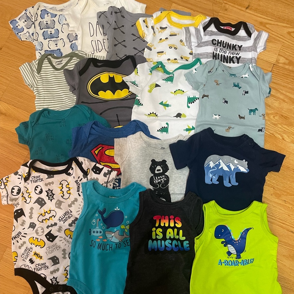 17 3-6 month short sleeve onesies.